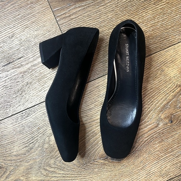 Stuart Weitzman Marymid Black Suede Block Heel Pumps Size 5 1/2M - Picture 3 of 10